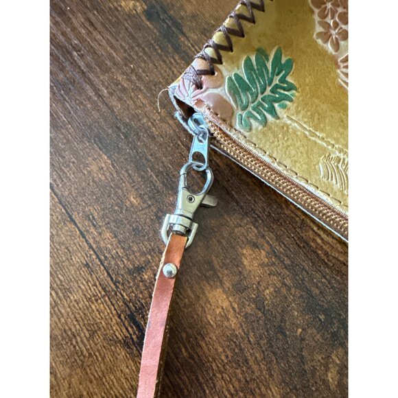 Handmade Leather Floral & Palm Tree Embossed Zipper Wristlet Wallet Vintage - Picture 5 of 16